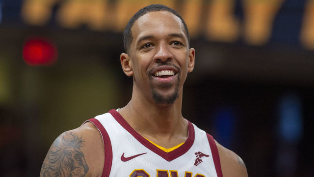 CLEVELAND, OH - DECEMBER 12: Channing Frye #9 of the Cleveland Cavaliers pauses on the court during the first half against the New York Knicks at Quicken Loans Arena on December 12, 2018 in Cleveland, Ohio. NOTE TO USER: User expressly acknowledges and agrees that, by downloading and/or using this photograph, user is consenting to the terms and conditions of the Getty Images License Agreement.