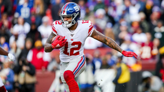 LANDOVER, MD - DECEMBER 22: New York Giants Wide Receiver Cody Latimer (12) returns the kick from the Redskins for the Giants during the game between the New York Giants and the Washington Redskins on December 22, 2019 at FedExField in Landover, Maryland.