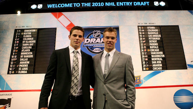 LOS ANGELES, CA - JUNE 25: (L-R) NHL prospects Tyler Seguin and Taylor Hall pose during the 2010 NHL Entry Draft at Staples Center on June 25, 2010 in Los Angeles, California.