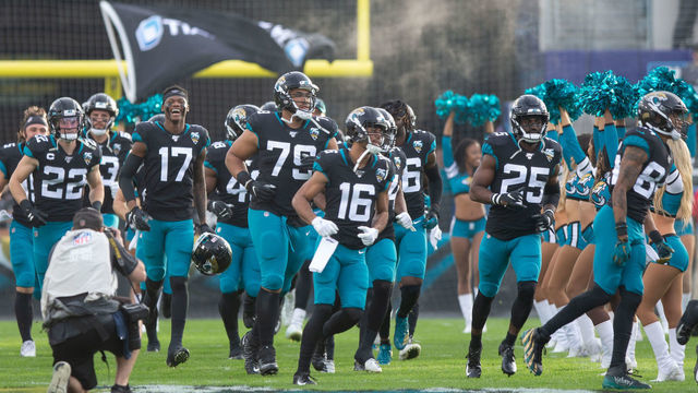 JACKSONVILLE, FL - DECEMBER 29: Members of the Jacksonville Jaguars run out on the field before the game between the Indianapolis Colts and the Jacksonville Jaguars on December 29, 2019 at TIAA Bank Field in Jacksonville, Fl.