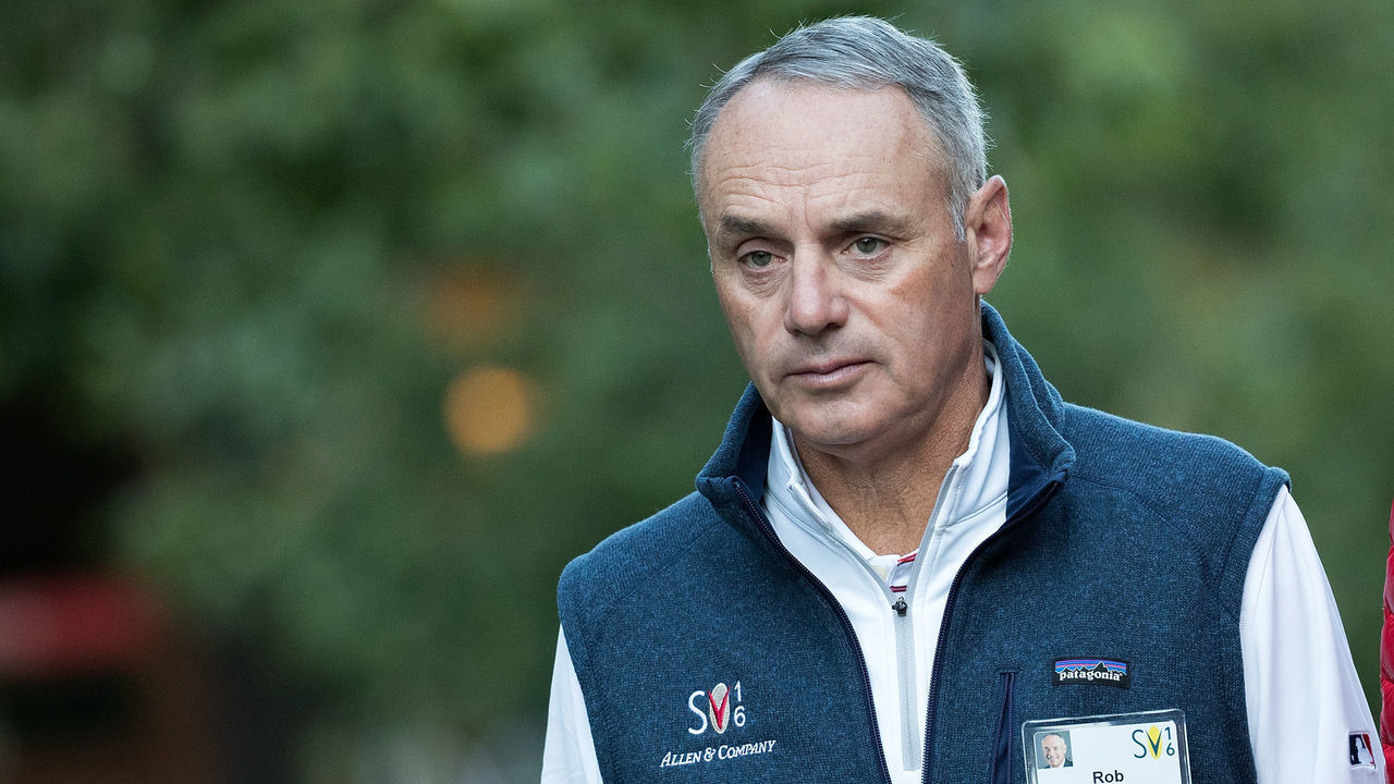 SUN VALLEY, ID - JULY 8: Rob Manfred, commissioner of Major League Baseball, attends the annual Allen & Company Sun Valley Conference, July 8, 2016 in Sun Valley, Idaho. Every July, some of the world's most wealthy and powerful businesspeople from the media, finance, technology and political spheres converge at the Sun Valley Resort for the exclusive weeklong conference.