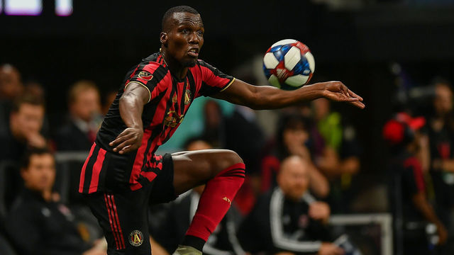 ATLANTA, GA - OCTOBER 30: Atlanta's Florentin Pogba (4) settles the ball during the MLS playoff match between Toronto FC and Atlanta United FC on October 30th, 2019 at Mercedes-Benz Stadium in Atlanta, GA.