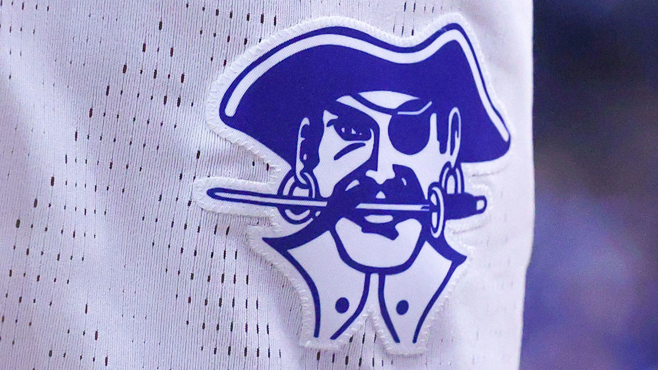 NEWARK, NJ - FEBRUARY 23: Seton Hall Pirates shorts logo during the second half of the college basketball game between the Seton Hall Pirates and the St. John's Red Storm on February 23, 2020 at the Prudential Center in Newark, NJ.