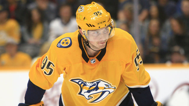 NASHVILLE, TN - DECEMBER 27: Nashville Predators center Matt Duchene (95) is shown during the NHL game between the Nashville Predators and Pittsburgh Penguins, held on December 27, 2019, at Bridgestone Arena in Nashville, Tennessee.