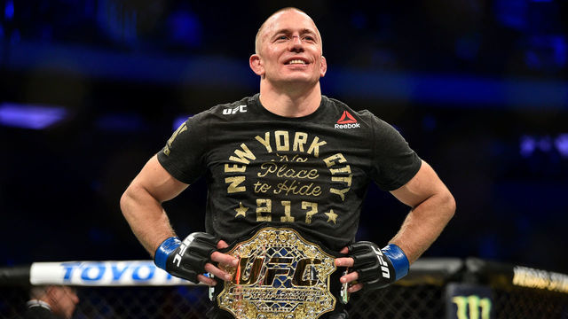 NEW YORK, NY - NOVEMBER 04: Georges St-Pierre of Canada celebrates after defeating Michael Bisping of England in their UFC middleweight championship bout during the UFC 217 event inside Madison Square Garden on November 4, 2017 in New York City.