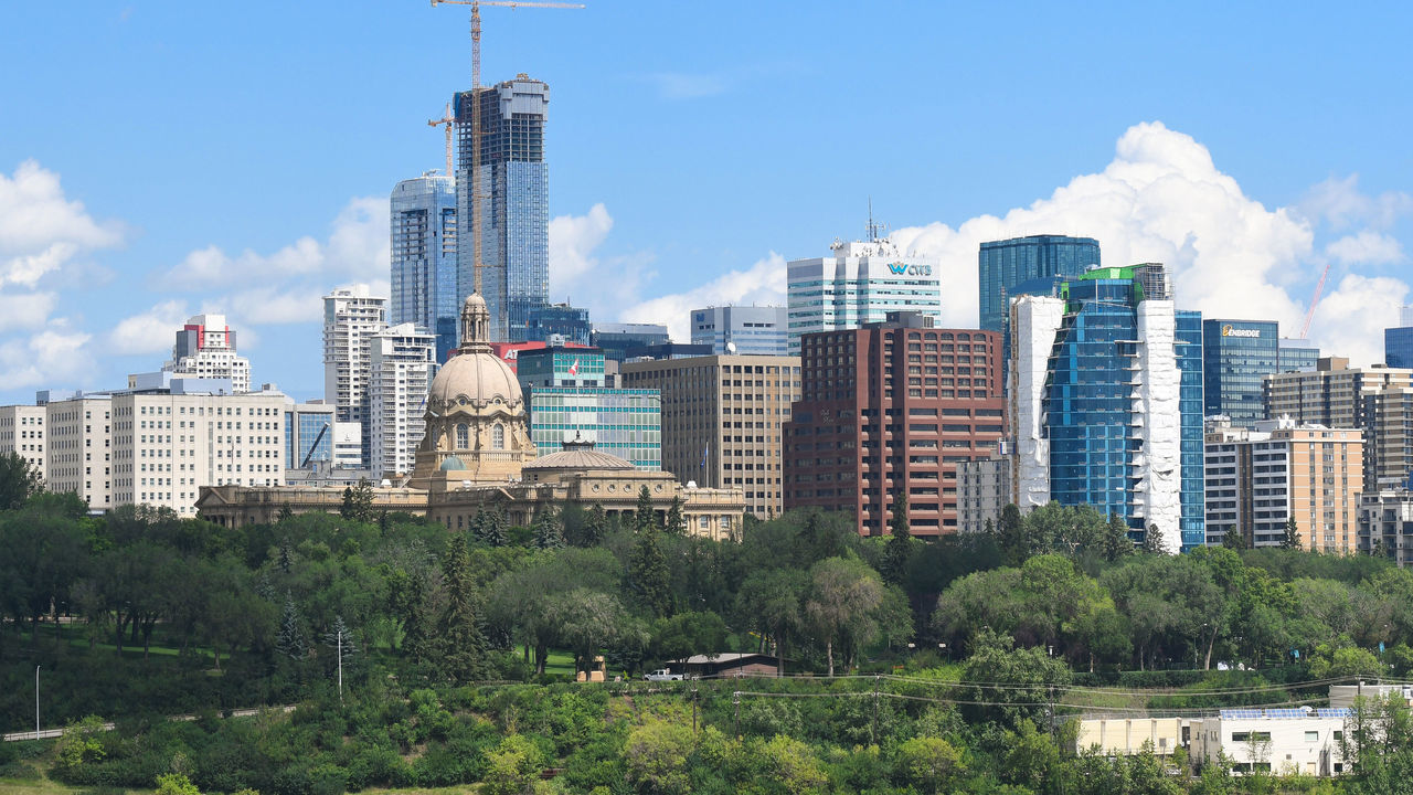 A general view of Edmonton's downtown with Alberta Legislature Building and Stantec Tower under construction. On Sunday, July 22, 2018, in Edmonton, Alberta, Canada.