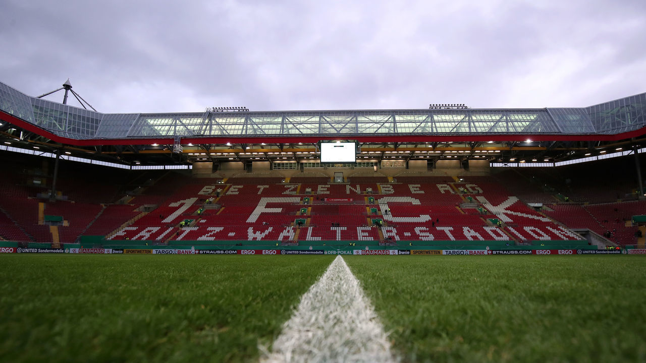 KAISERSLAUTERN, GERMANY - FEBRUARY 04: A general view inside the stadium prior to the DFB Cup round of sixteen match between 1. FC Kaiserslautern and Fortuna Duesseldorf at Fritz-Walter-Stadion on February 04, 2020 in Kaiserslautern, Germany.