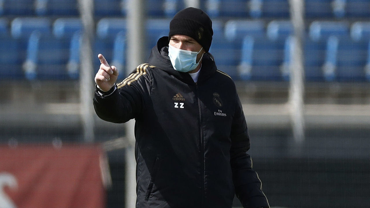MADRID, SPAIN - MAY 11: Zinedine Zidane of Real Madrid during a first training session since the Covid-19 pandemic at Valdebebas training ground on May 11, 2020 in Madrid, Spain.