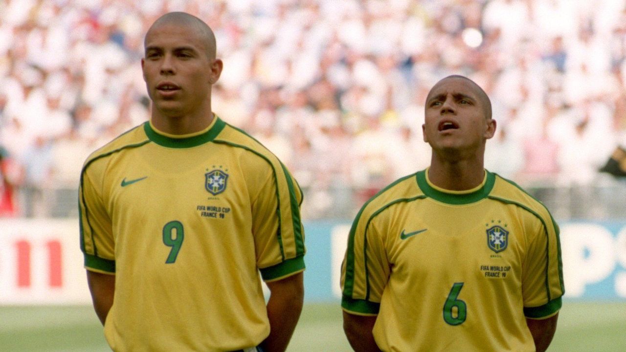 Brazil's Ronaldo (left), Roberto Carlos (centre) and Cesar Sampaio (right)