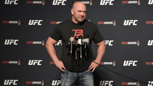 JACKSONVILLE, FLORIDA - MAY 08: UFC president Dana White interacts with media members during the UFC 249 official weigh-in on May 08, 2020 in Jacksonville, Florida.