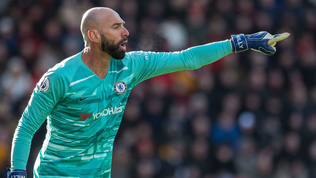 BOURNEMOUTH, ENGLAND - FEBRUARY 29: Chelsea's Wilfredo Caballero during the Premier League match between AFC Bournemouth and Chelsea FC at Vitality Stadium on February 29, 2020 in Bournemouth, United Kingdom.