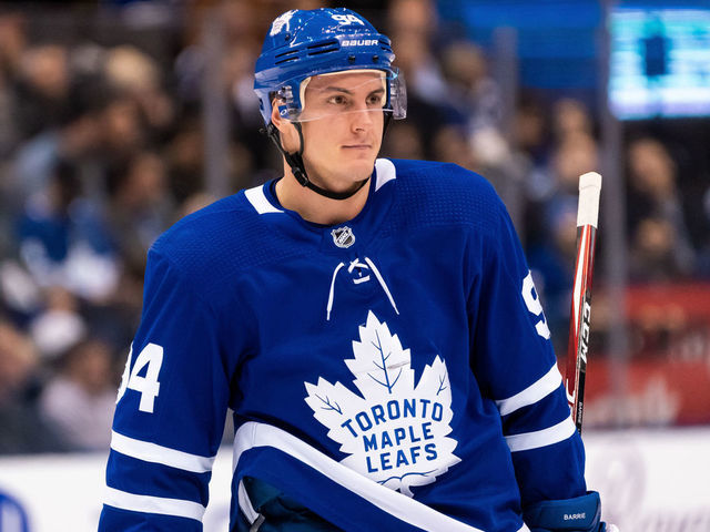 TORONTO, ON - DECEMBER 17: Tyson Barrie #94 of the Toronto Maple Leafs looks on against the Buffalo Sabres during the first period at the Scotiabank Arena on December 17, 2019 in Toronto, Ontario, Canada.