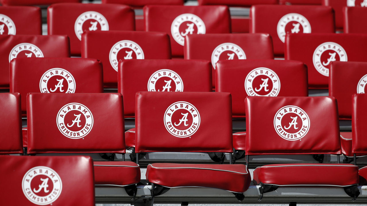 TUSCALOOSA, AL - SEPTEMBER 21: General view of Alabama Crimson Tide seat cushions as seen prior to a game against the Southern Mississippi Golden Eagles at Bryant-Denny Stadium on September 21, 2019 in Tuscaloosa, Alabama. Alabama defeated Southern Miss 49-7.