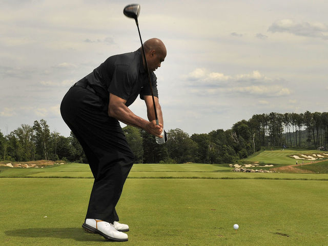 CLARKSBURG, ONTARIO, CANADA - JULY 10: Charles Barkley drives from the 13th tee box during the second round of the Ford Wayne Gretzky Classic Presented by Samsung at The Georgian Bay Club on July 10, 2009 in Clarksburg, Ontario, Canada.