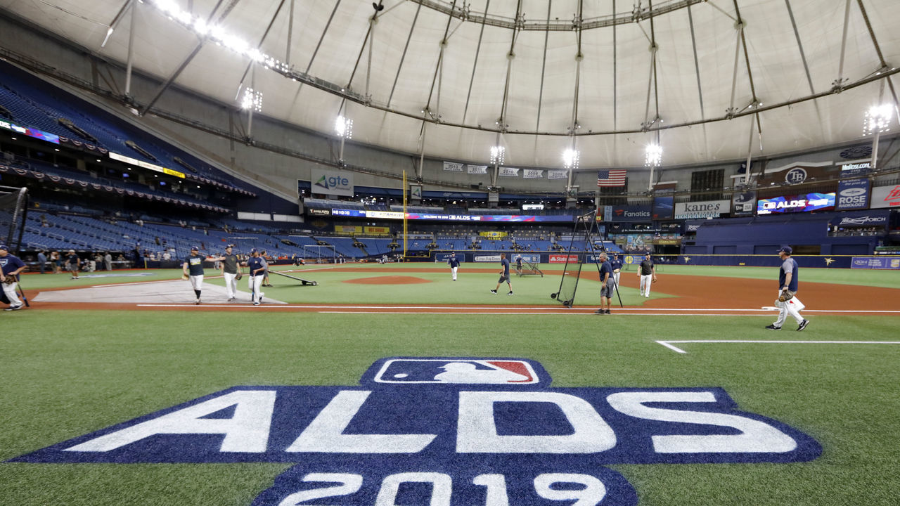 ST. PETERSBURG, FL - OCTOBER 07: A general view of Tropicana Field during batting practice prior to Game 3 of the ALDS between the Houston Astros and the Tampa Bay Rays on Monday, October 7, 2019 in St. Petersburg, Florida.