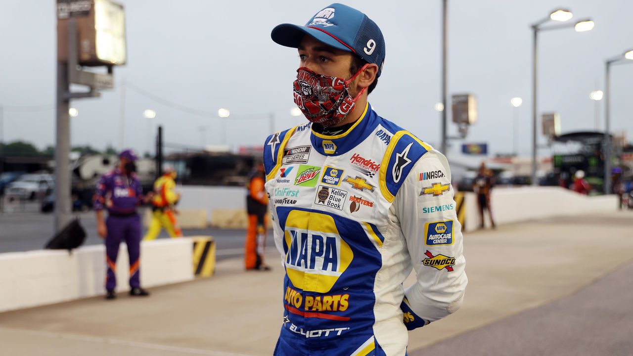 DARLINGTON, SOUTH CAROLINA - MAY 20: Chase Elliott, driver of the #9 NAPA Auto Parts Chevrolet, stands on the grid prior to the NASCAR Cup Series Toyota 500 at Darlington Raceway on May 20, 2020 in Darlington, South Carolina.
