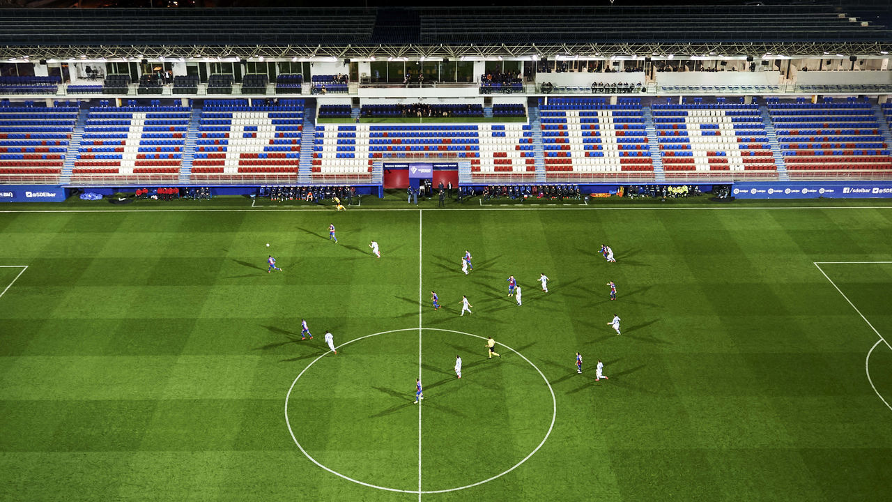 EIBAR, SPAIN - MARCH 10: A general view inside the empty stadium as fans cannot attend the match due to the medical emergency Covid-19 (Coronavirus) during the Liga match between SD Eibar SAD and Real Sociedad at Ipurua Municipal Stadium on March 10, 2020 in Eibar, Spain.