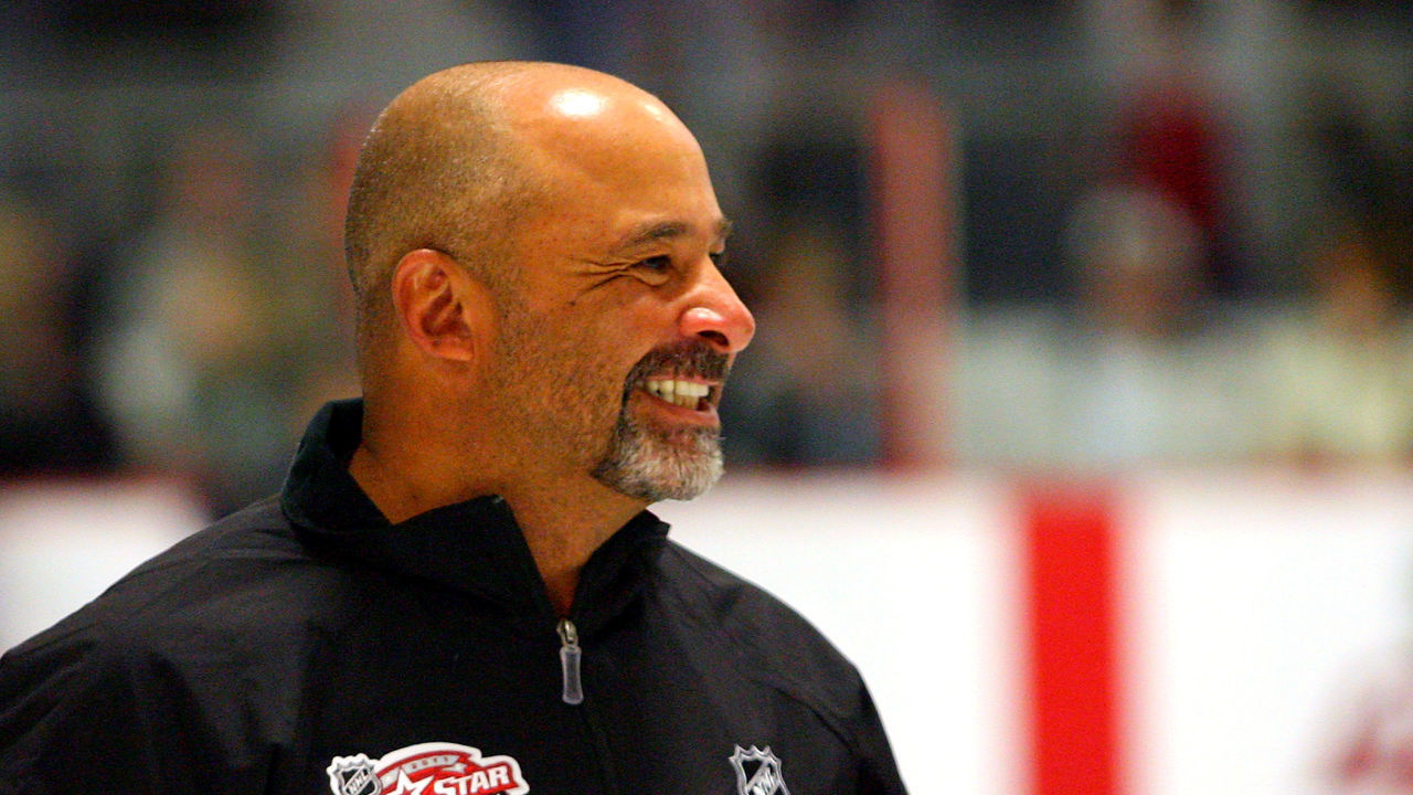 RALEIGH, NC - JANUARY 29: Grant Fuhr looks on during the NHL/USA Hockey Clinic and Press Conference part of the 2011 NHL All-Star Weekend on January 29, 2011 in Raleigh, North Carolina.