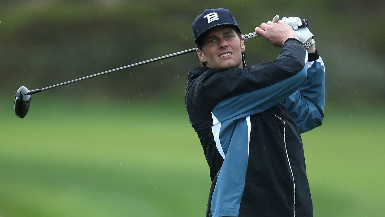 PEBBLE BEACH, CA - FEBRUARY 07: New England Patriots quarterback Tom Brady hits a tee shot during the second round of the AT&T Pebble Beach National Pro-Am at the Monterey Peninsula Country Club on February 7, 2014 in Pebble Beach, California.