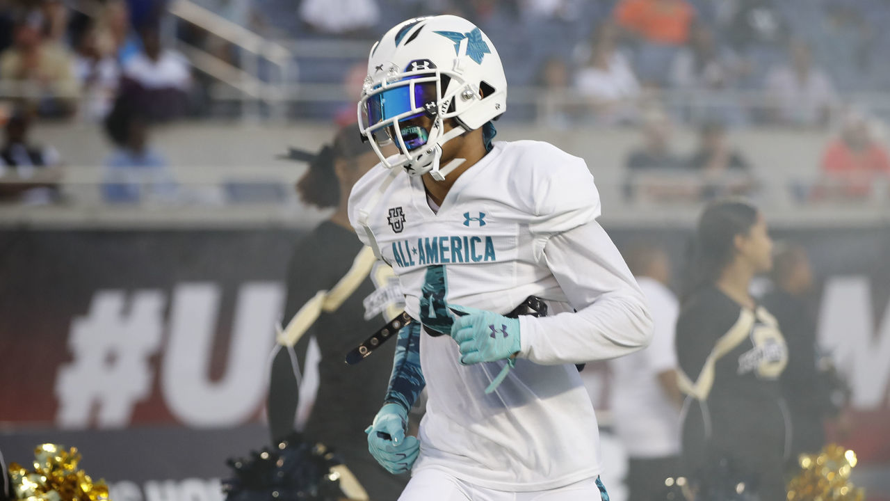 ORLANDO, FL - JANUARY 02: Team Savage cornerback Luke Hill (4) during the 2020 Under Armour All-America Game on January 02, 2020 at Camping World Stadium in Orlando, FL.