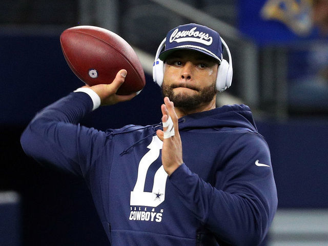 Dak Prescott of the Dallas Cowboys warms up prior to a game against News  Photo - Getty Images