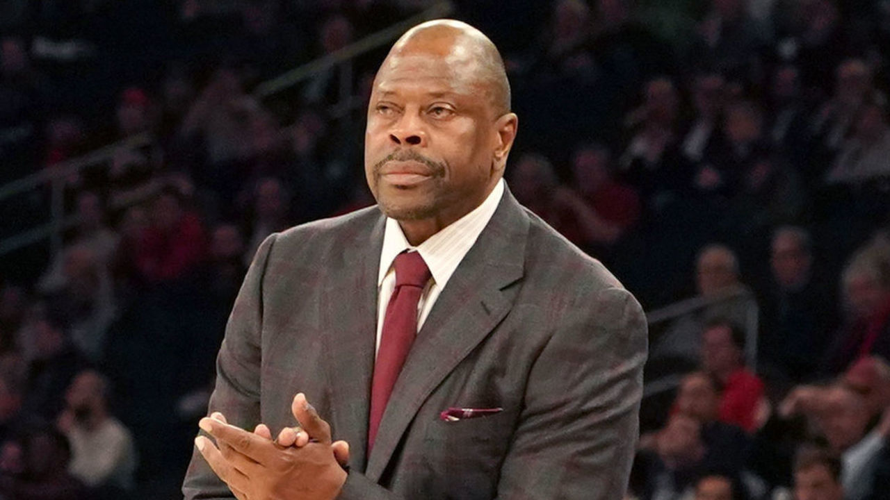 NEW YORK , NY - MARCH 11: Head coach Patrick Ewing of the Georgetown Hoyas looks on during the Big East Conference Men's Basketball Tournament First Round game against the St. John's Red Storm at Madison Square Garden on March 11, 2020 in New York City.