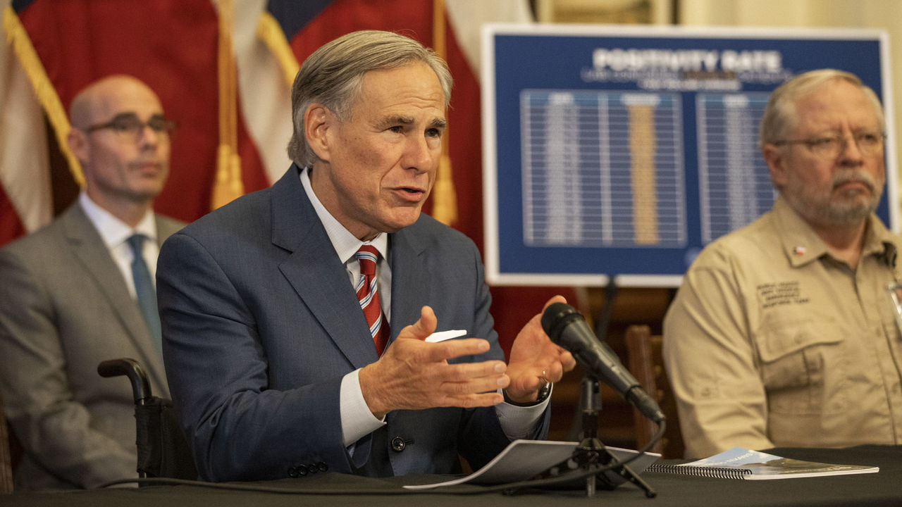 AUSTIN, TX - MAY 18: (EDITORIAL USE ONLY) Texas Governor Greg Abbott announces the reopening of more Texas businesses during the COVID-19 pandemic at a press conference at the Texas State Capitol on May 18, 2020 in Austin, Texas. Abbott said that childcare facilities, youth camps, some professional sports, and bars may now begin to fully or partially reopen their facilities as outlined by regulations listed on the Open Texas website.