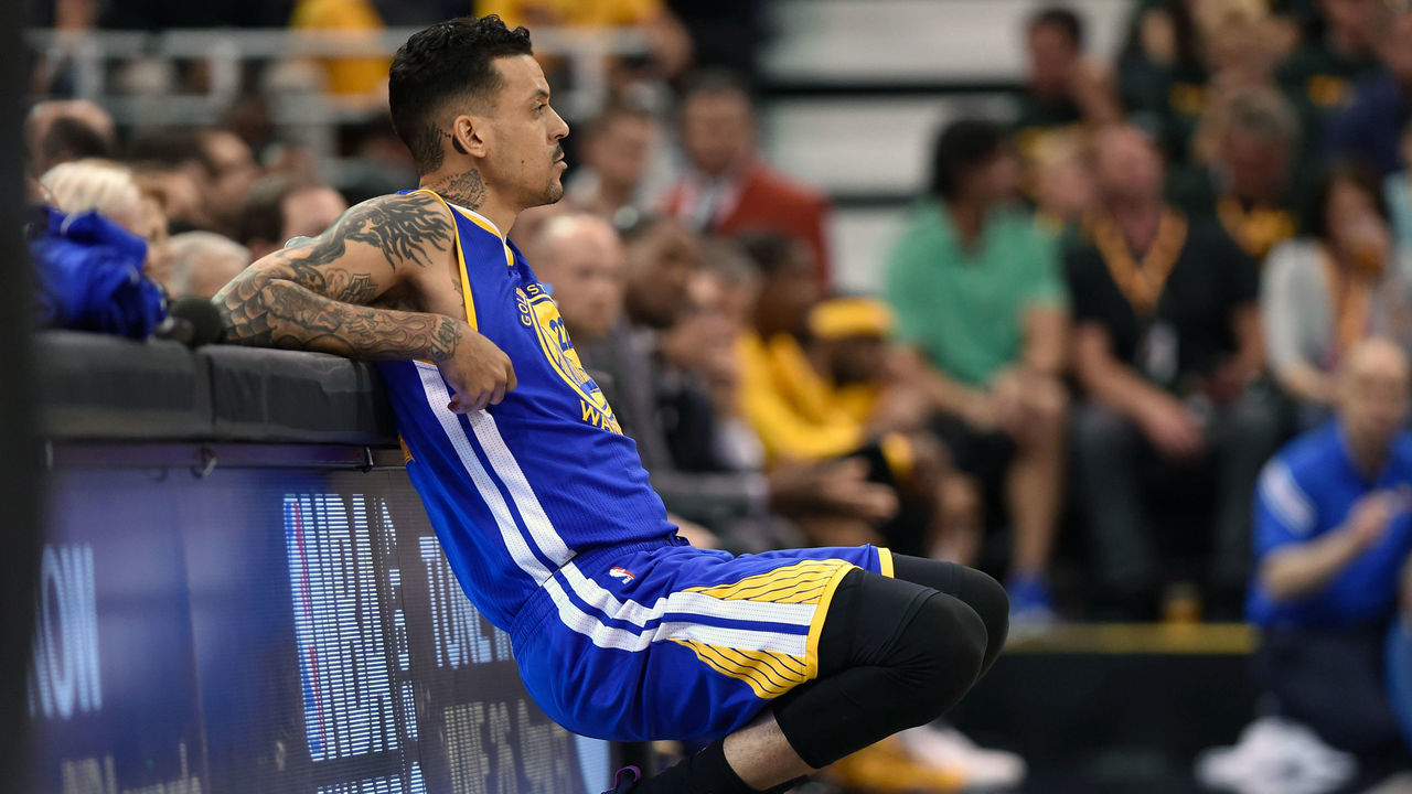 SALT LAKE CITY, UT - MAY 8: Matt Barnes #22 of the Golden State Warriors waits to be brought into the game against the Utah Jazz in Game Four of the Western Conference Semifinals during the 2017 NBA Playoffs at Vivint Smart Home Arena on May 8, 2017 in Salt Lake City, Utah.