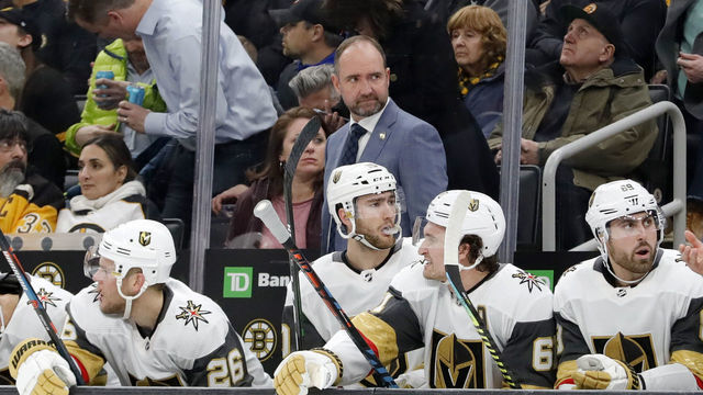 BOSTON, MA - JANUARY 21: Vegas Golden Knights head coach Pete DeBoer during a game between the Boston Bruins and the Vegas Golden Knights on January 21, 2020, at TD Garden in Boston, Massachusetts.