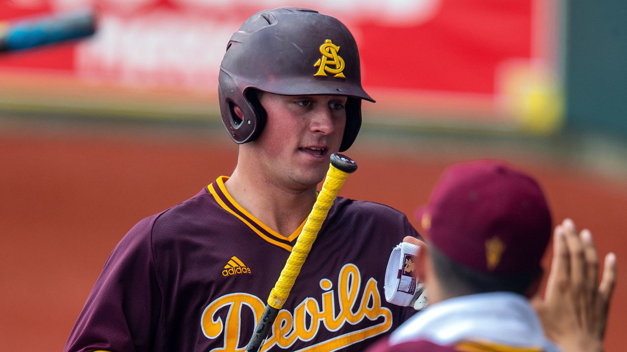 BATON ROUGE, LA - JUNE 01: Arizona State Sun Devils infielder Spencer Torkelson (20) scores a run during a game between the Arizona State Sun Devils and the Stony Brook Sea Wolves at Alex Box Stadium in Baton Rouge, Louisiana on June 1, 2019.