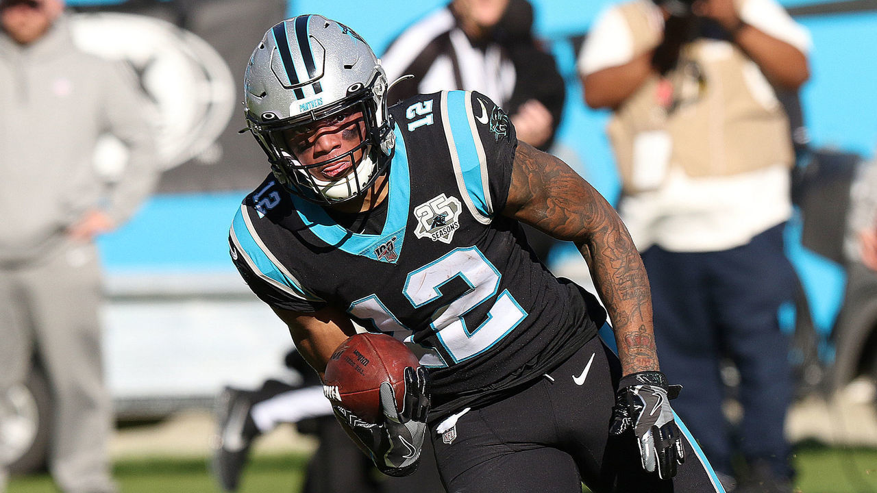 CHARLOTTE, NC - NOVEMBER 17: DJ Moore (12) wide receiver of Carolina during a NFL football game between the Atlanta Falcons and the Carolina Panthers on November 17, 2019, at Bank of America Stadium in Charlotte, NC.
