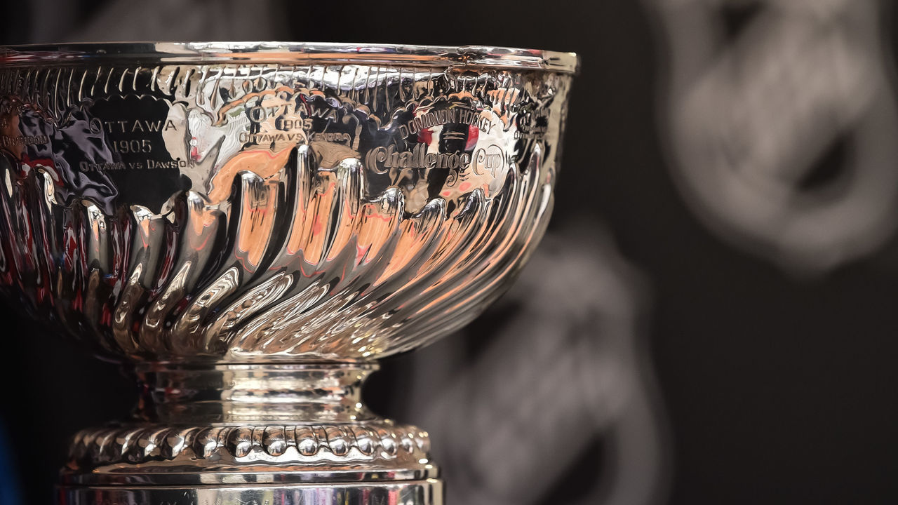 REGINA, SK - OCTOBER 26: The Stanley Cup on display in The PreGame in advance of the 2019 Tim Hortons NHL Heritage Classic as the Calgary Flames take on the Winnipeg Jets at Mosaic Stadium on October 26, 2019 in Regina, Saskatchewan, Canada.
