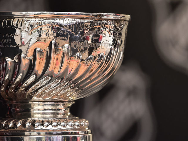 REGINA, SK - OCTOBER 26: The Stanley Cup on display in The PreGame in advance of the 2019 Tim Hortons NHL Heritage Classic as the Calgary Flames take on the Winnipeg Jets at Mosaic Stadium on October 26, 2019 in Regina, Saskatchewan, Canada.