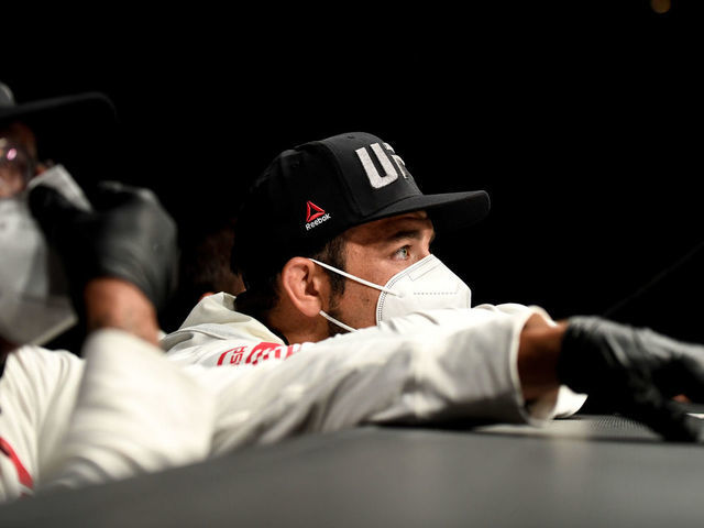 JACKSONVILLE, FL - MAY 09: Team members wear protective face masks during the Welterweight fight between Niko Price (not pictured) of the United States and Vicente Luque (not pictured) of the United States during UFC 249 at VyStar Veterans Memorial Arena on May 9, 2020 in Jacksonville, Florida.