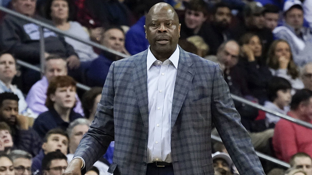 NEWARK, NJ - JANUARY 3: Head coach Patrick Ewing of the Georgetown Hoyas during a game against the Seton Hall Pirates at the Prudential Center on January 3, 2020 in Newark, NJ.