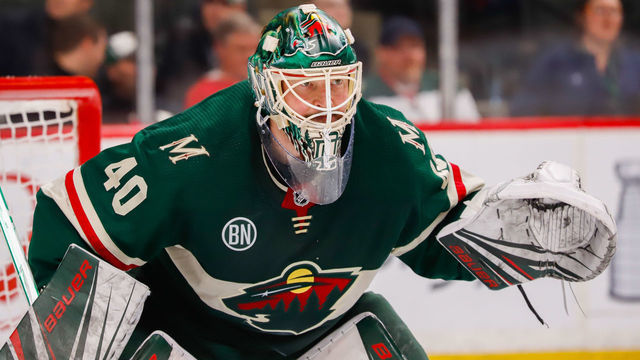 ST. PAUL, MN - APRIL 2: Goaltender Devan Dubnyk #40 of the Minnesota Wild keeps an eye on the play during second period action against the Winnipeg Jets at the Xcel Energy Center on April 2, 2019 in St. Paul, Minnesota. The Wild defeated the Jets 5-1.