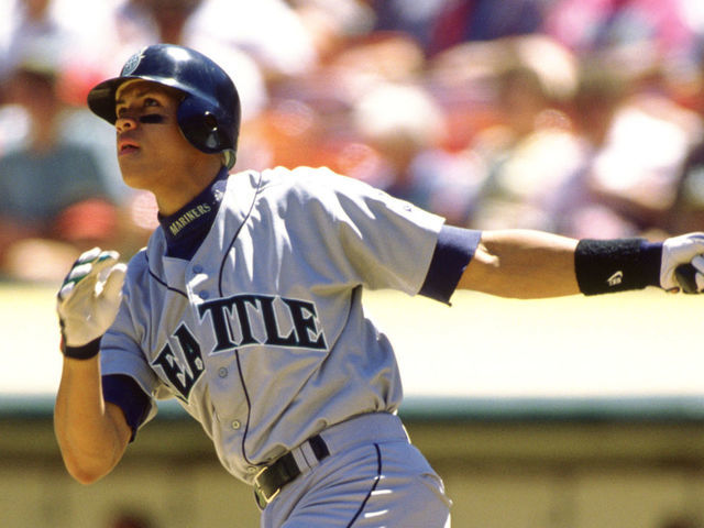 OAKLAND - 1996: Alex Rodriguez of the Seattle Mariners bats during an MLB game versus the Oakland Athletics at the Oakland Coliseum in Oakland, California during the 1996 season.