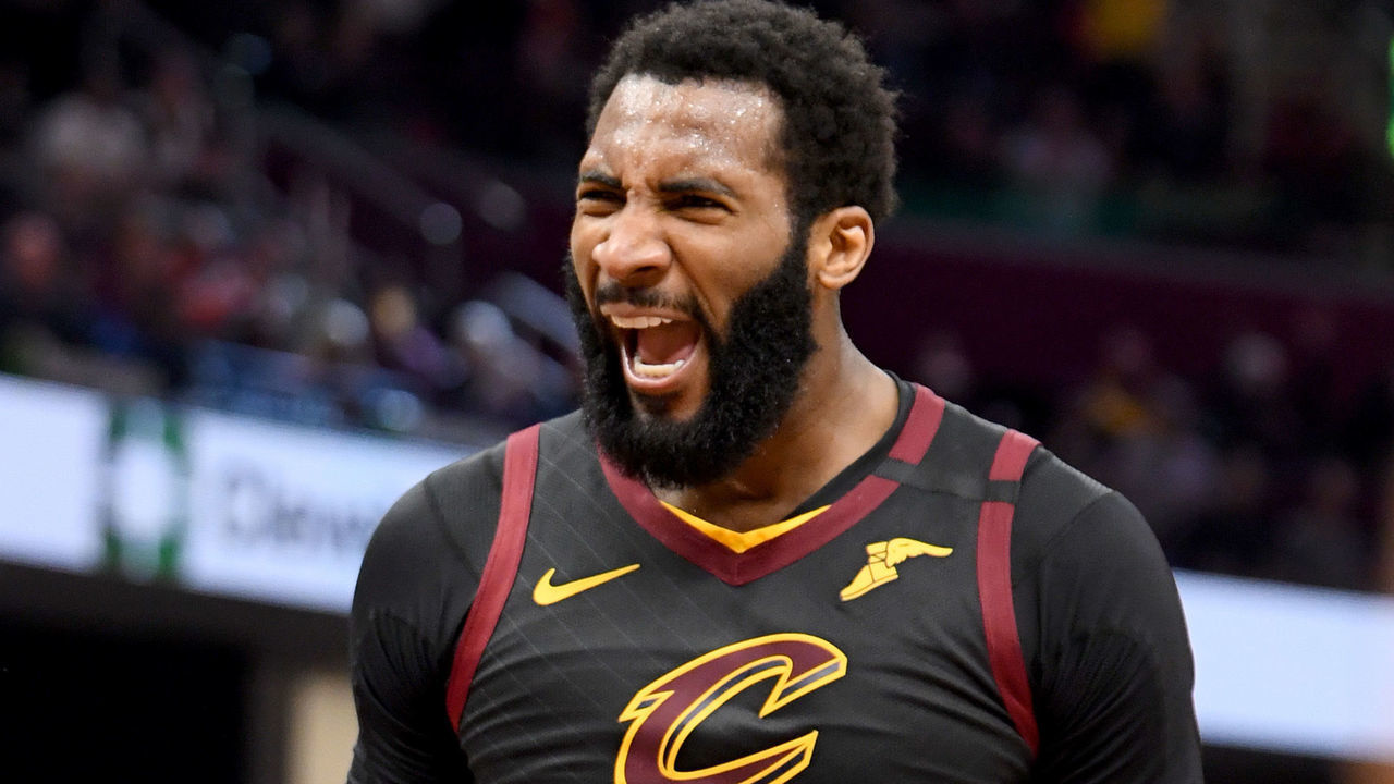 CLEVELAND, OHIO - MARCH 08: Andre Drummond #3 of the Cleveland Cavaliers celebrates after scoring during the second half against the San Antonio Spurs at Rocket Mortgage Fieldhouse on March 08, 2020 in Cleveland, Ohio. The Cavaliers defeated the Spurs 132-129. NOTE TO USER: User expressly acknowledges and agrees that, by downloading and/or using this photograph, user is consenting to the terms and conditions of the Getty Images License Agreement.