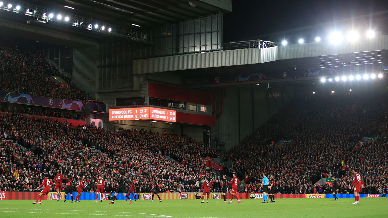 LIVERPOOL, ENGLAND - MARCH 11: A general view during the UEFA Champions League round of 16 second leg match between Liverpool FC and Atletico Madrid at Anfield on March 11, 2020 in Liverpool, United Kingdom.
