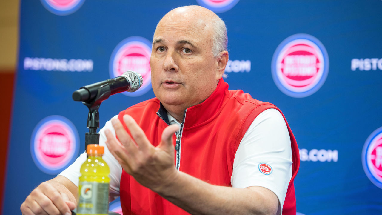 AUBURN HILLS, MI - JUNE 21: Ed Stefanski, Detroit Pistons General Manager speaks at a press conference on June 21, 2019 at Detroit Pistons Practice Facility in Auburn Hills, Michigan. Mandatory Copyright Notice: Copyright 2019 NBAE