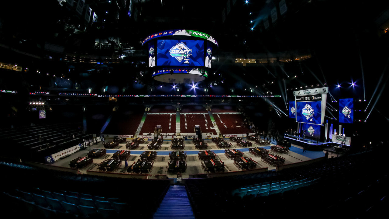 VANCOUVER, BC - JUNE 21: A general view of the draft floor prior to the 2019 NHL Draft at Rogers Arena on June 21, 2019 in Vancouver, British Columbia, Canada.
