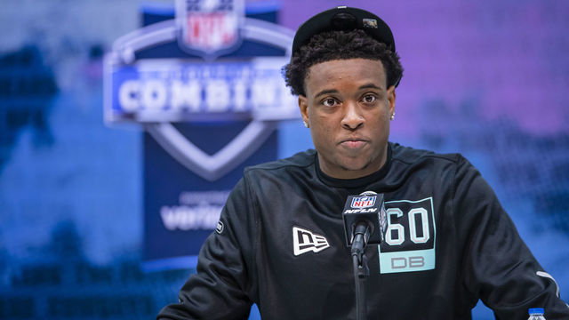 INDIANAPOLIS, IN - FEBRUARY 28: K'Von Wallace #DB60 of the Clemson Tigers speaks to the media on day four of the NFL Combine at Lucas Oil Stadium on February 28, 2020 in Indianapolis, Indiana.