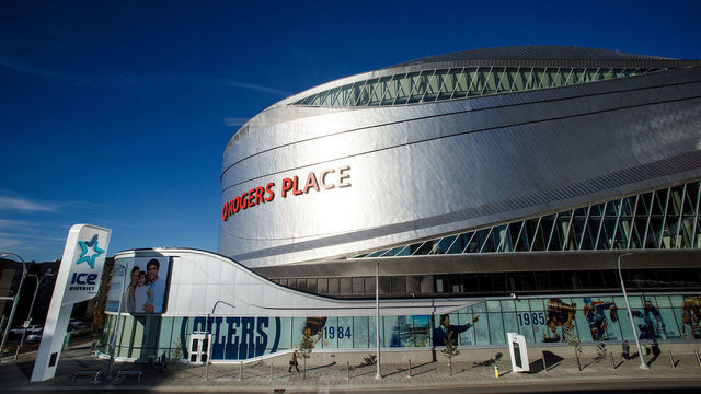 EDMONTON, AB - OCTOBER 04: Edmonton Oilers' home arena Rogers Place is seen from the exterior ahead of the home opener against the Calgary Flames on October 4, 2017 in Edmonton, Canada.