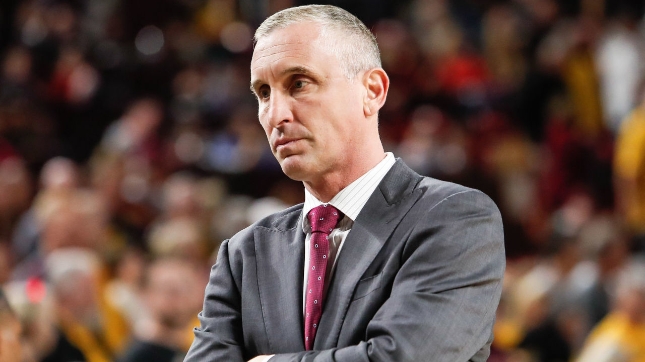 TEMPE, AZ - JANUARY 25: Arizona State Sun Devils head coach Bobby Hurley looks on during the college basketball game between the Arizona Wildcats and the Arizona State Sun Devils on January 25, 2020 at Desert Financial Arena in Tempe, Arizona.