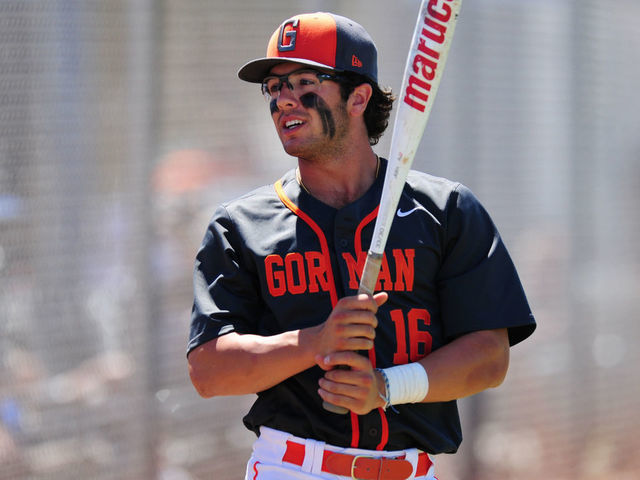 LAS VEGAS, NV - MAY 13: Bishop Gorman Gaels utility player Austin Wells is seen before the start of their prep playoff baseball game against the Centennial Bulldogs at Centennial High School in Las Vegas, NV on May 13, 2017.