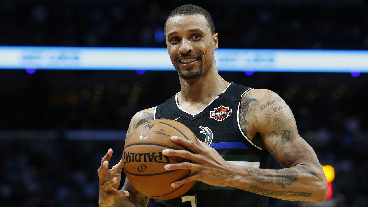 MIAMI, FLORIDA - MARCH 02: George Hill #3 of the Milwaukee Bucks reacts against the Miami Heat during the first half at American Airlines Arena on March 02, 2020 in Miami, Florida. NOTE TO USER: User expressly acknowledges and agrees that, by downloading and/or using this photograph, user is consenting to the terms and conditions of the Getty Images License Agreement.