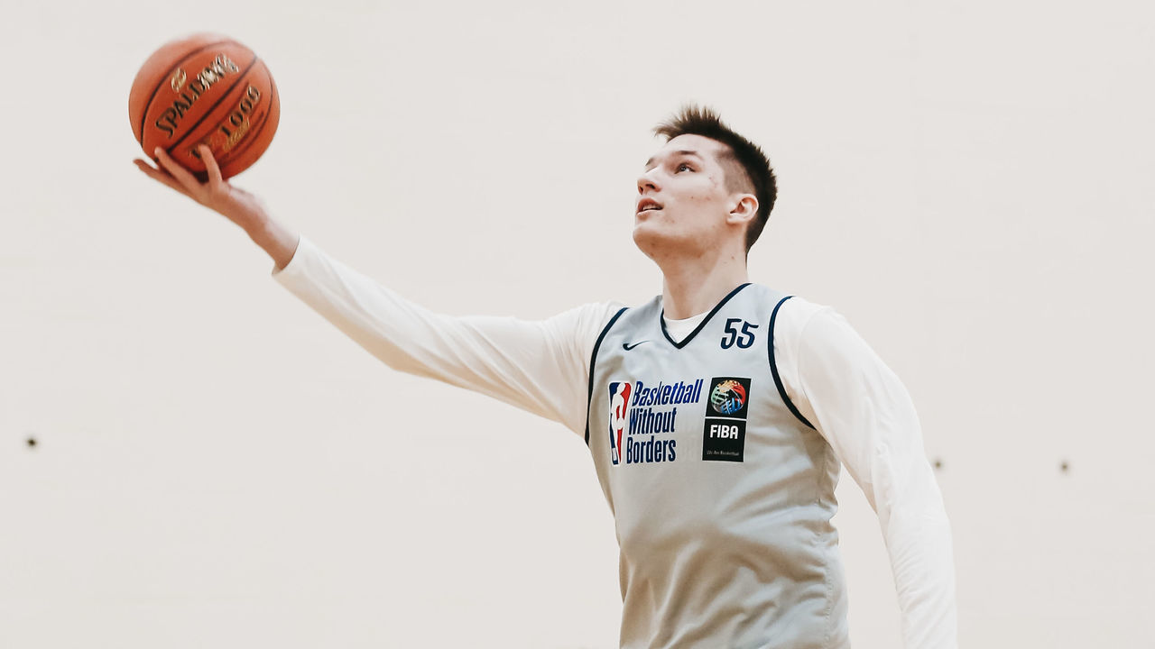 CHICAGO, IL - FEBRUARY 17: Azuolas Tubelis #55 shoots the ball during the BWB Camp as part of 2020 NBA All Star Weekend on February 17, 2020 at Quest Multisport in Chicago, Illinois. Mandatory Copyright Notice: Copyright 2020 NBAE