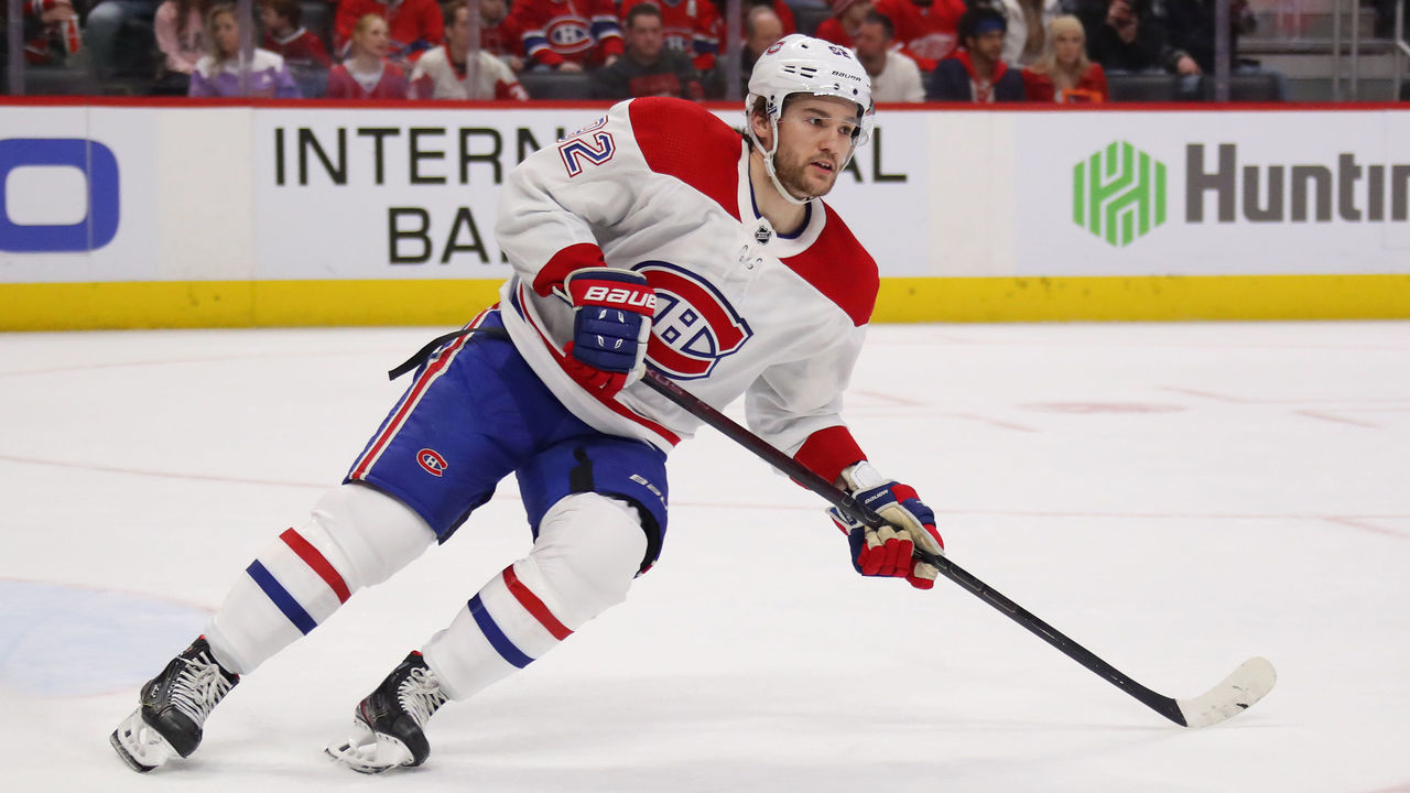 DETROIT, MICHIGAN - FEBRUARY 18: Jonathan Drouin #92 of the Montreal Canadiens skates against the Detroit Red Wings at Little Caesars Arena on February 18, 2020 in Detroit, Michigan.