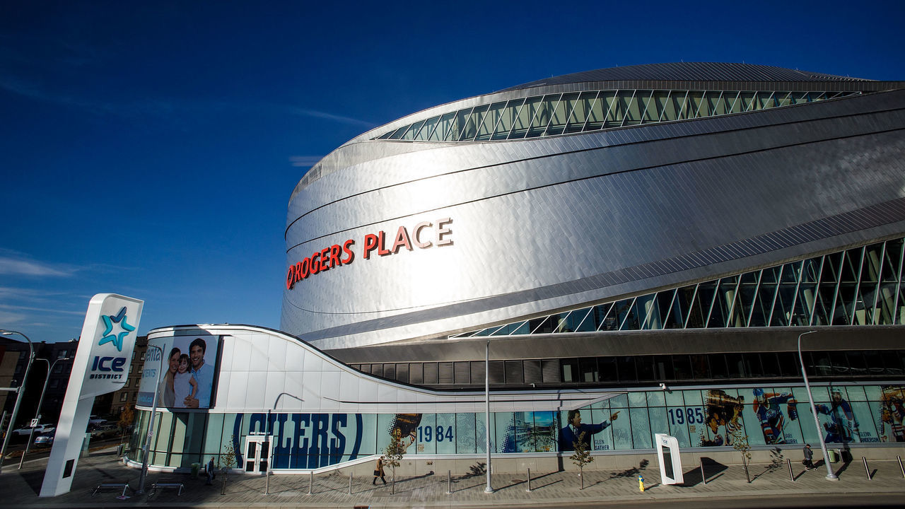 EDMONTON, AB - OCTOBER 04: Edmonton Oilers' home arena Rogers Place is seen from the exterior ahead of the home opener against the Calgary Flames on October 4, 2017 in Edmonton, Canada.