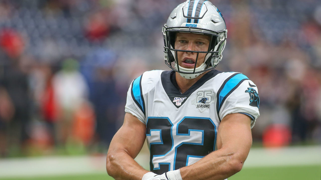 HOUSTON, TX - SEPTEMBER 29: Carolina Panthers running back Christian McCaffrey (22) warms up prior to the game between the Houston Texans and Carolina Panthers on September 29, 2019 at NRG Stadium in Houston, TX.